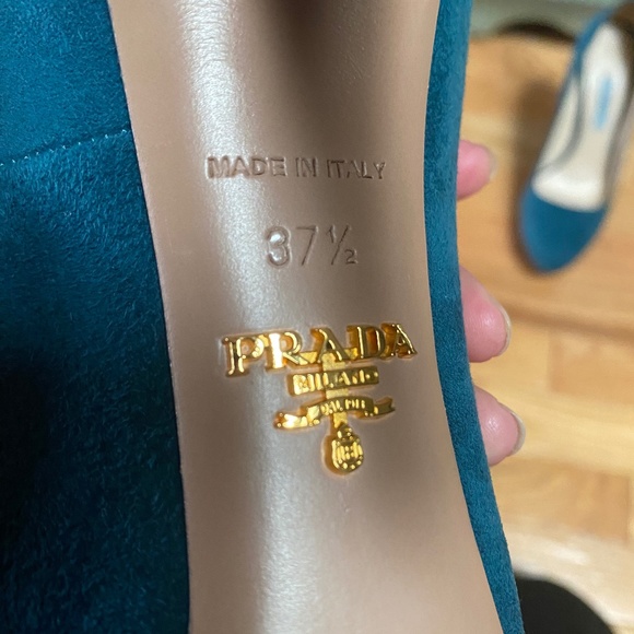 Prada Dark Teal Suede Platform Pumps - Picture 2 of 3